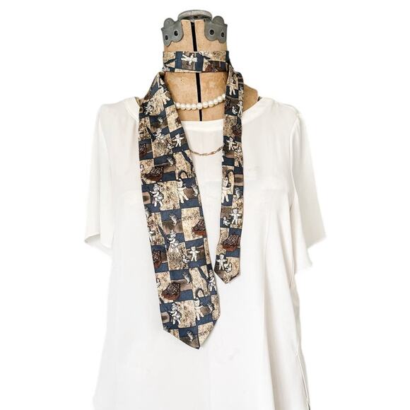 Ted the Bear vintage fishing 100% silk tie necktie 4" w - Picture 2 of 4